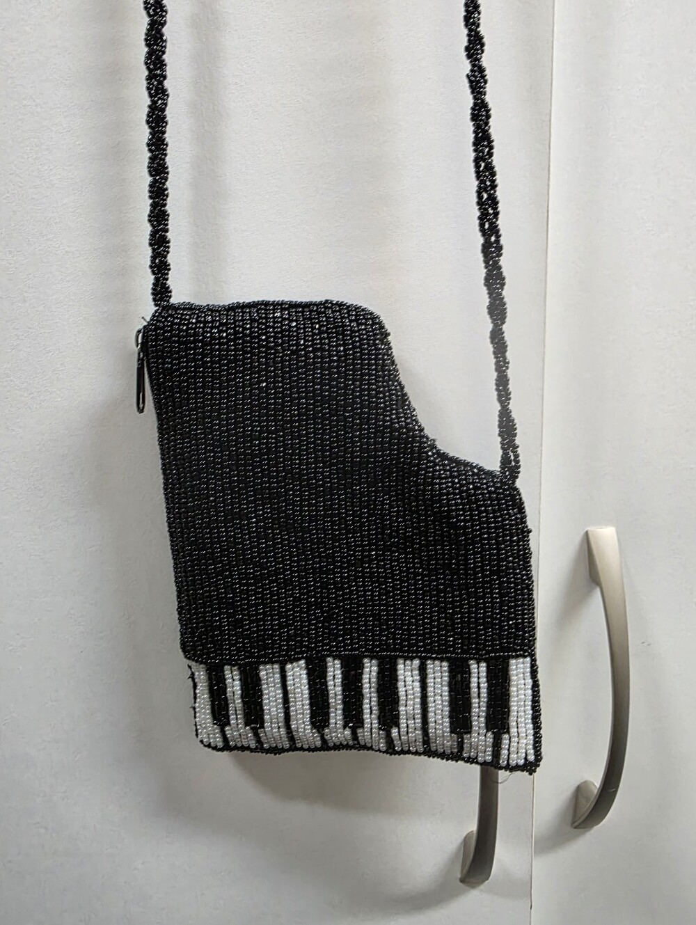 Beaded Black Piano-Key Crossbody Bag